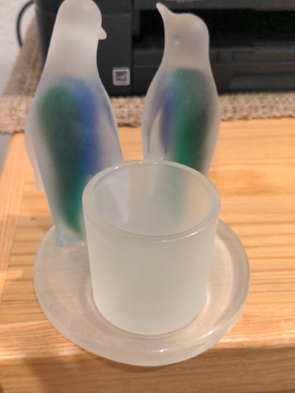 PartyLite Frosted Glass Penguin Pair with Blue and Green Accents - Picture 2 of 4